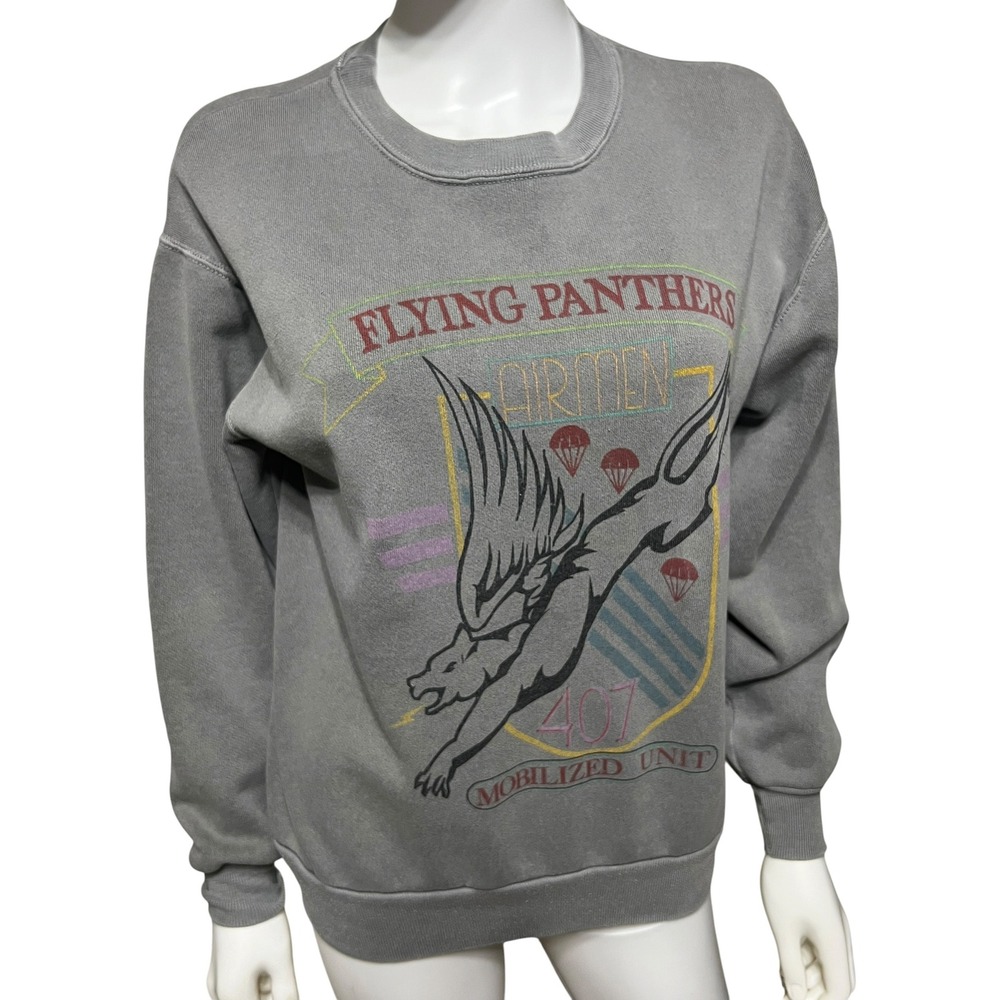 Vintage 90s Topico Bay Flying Panthers Airborne 407 Sweatshirt Gray Made in USA